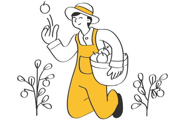 Agriculture farmer cultivating farm field in yellow overalls